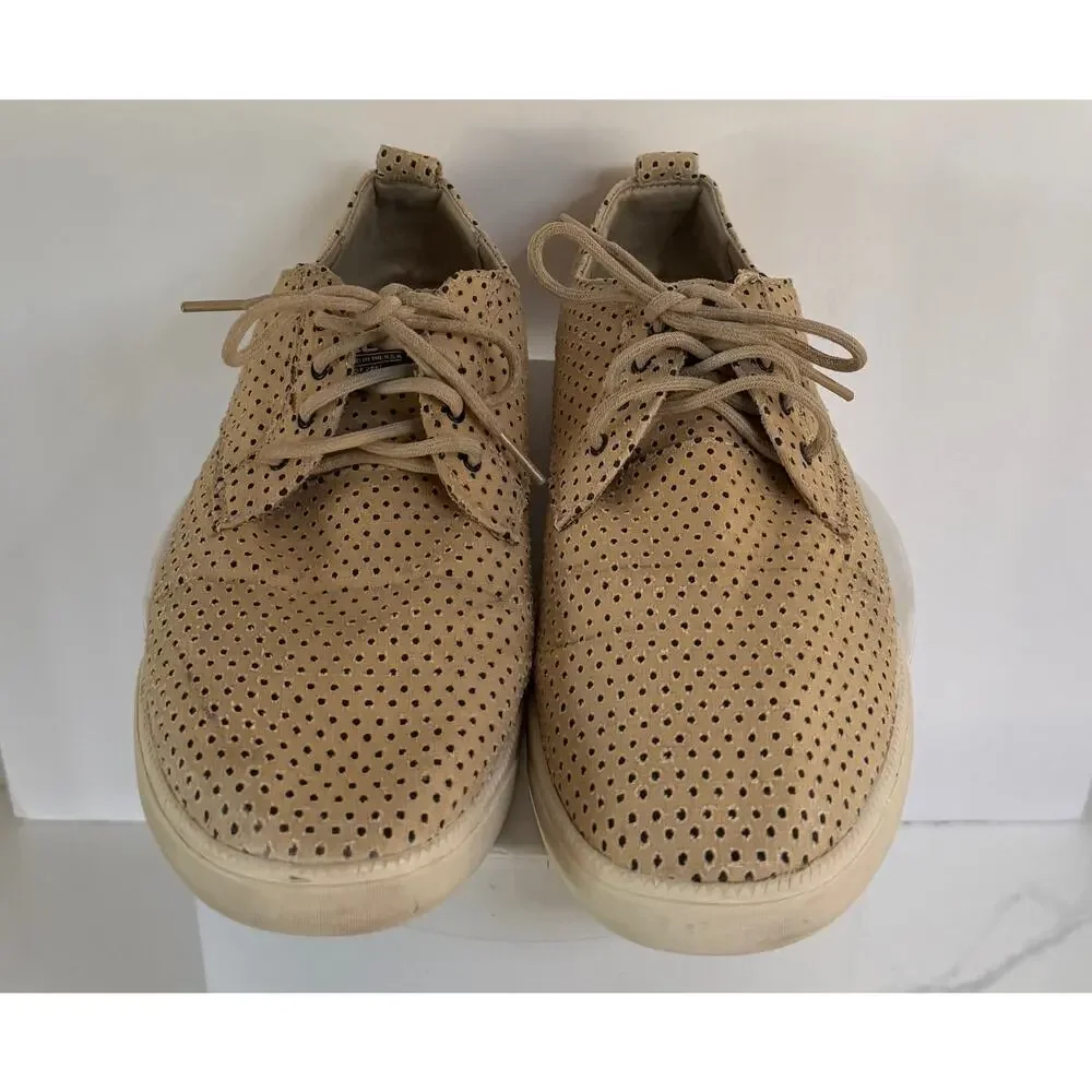 CLAE Ellington Textile Shoes Mens Sz 11 Beige Tan Perforated Oxford Comfort Lace